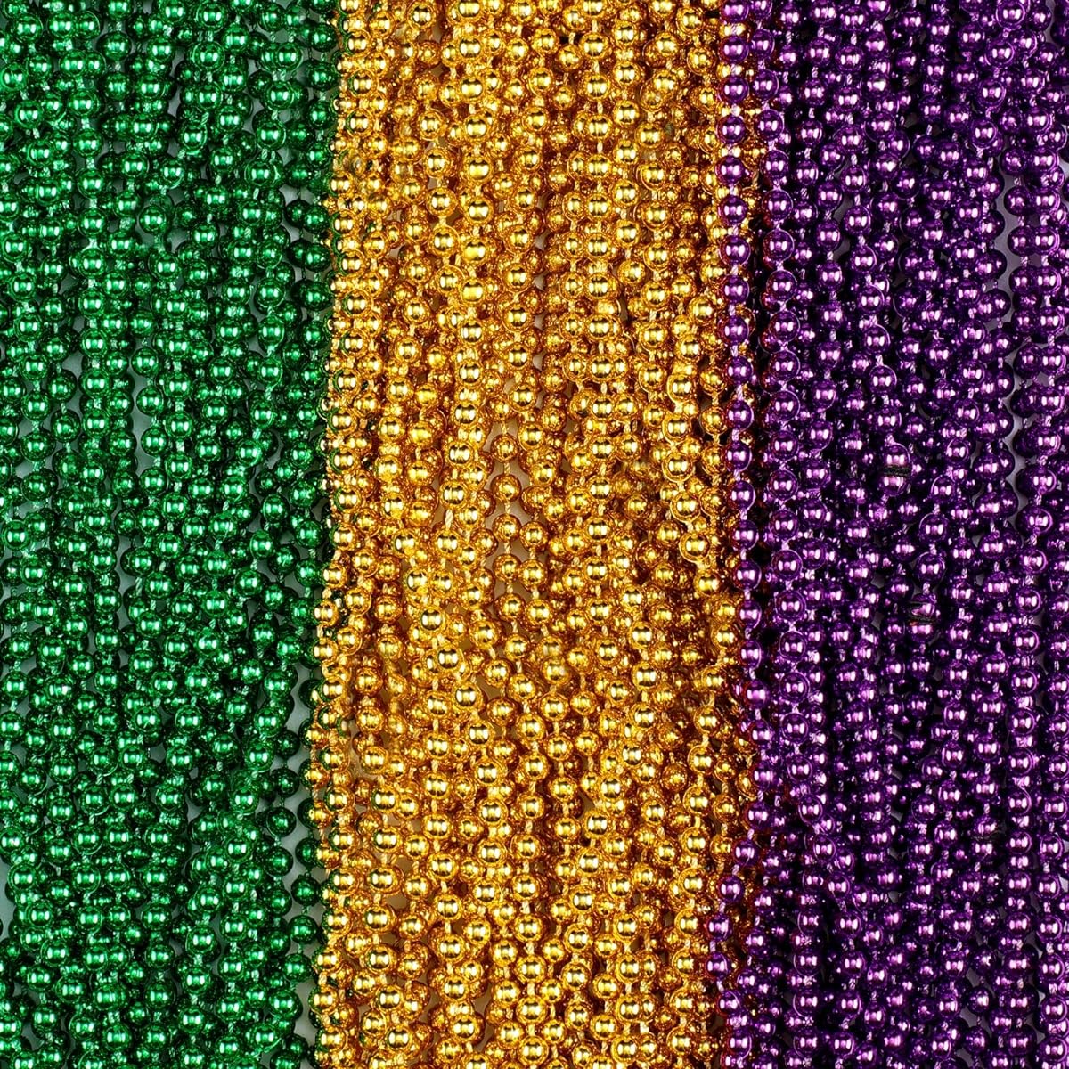 210pcs Mardi Gras Beads Bulk 31.5" 4mm Bead Necklace Multicolor Mardi Gras Beads Necklace Round Costume Necklace Metallic Color Gold Green Purple Party Mardi Gras Accessories