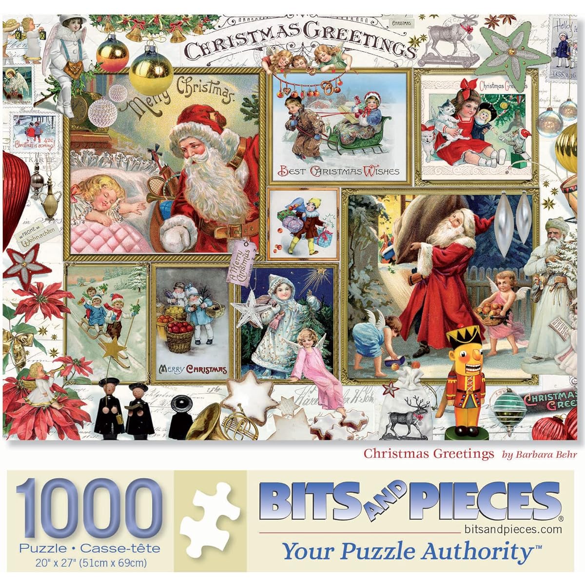 Bits and Pieces - 1000 Piece Jigsaw Puzzle for Adults 20' x 27'' - Christmas Greetings - 1000 Piece Santa Elf Classic Nutcracker Children's Jigsaw Puzzle Artist Barbara Behr