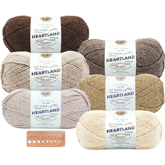 Lion Brand Yarn - Heartland - 6 Skeins Assorted with Needle Gauge (Neutral)