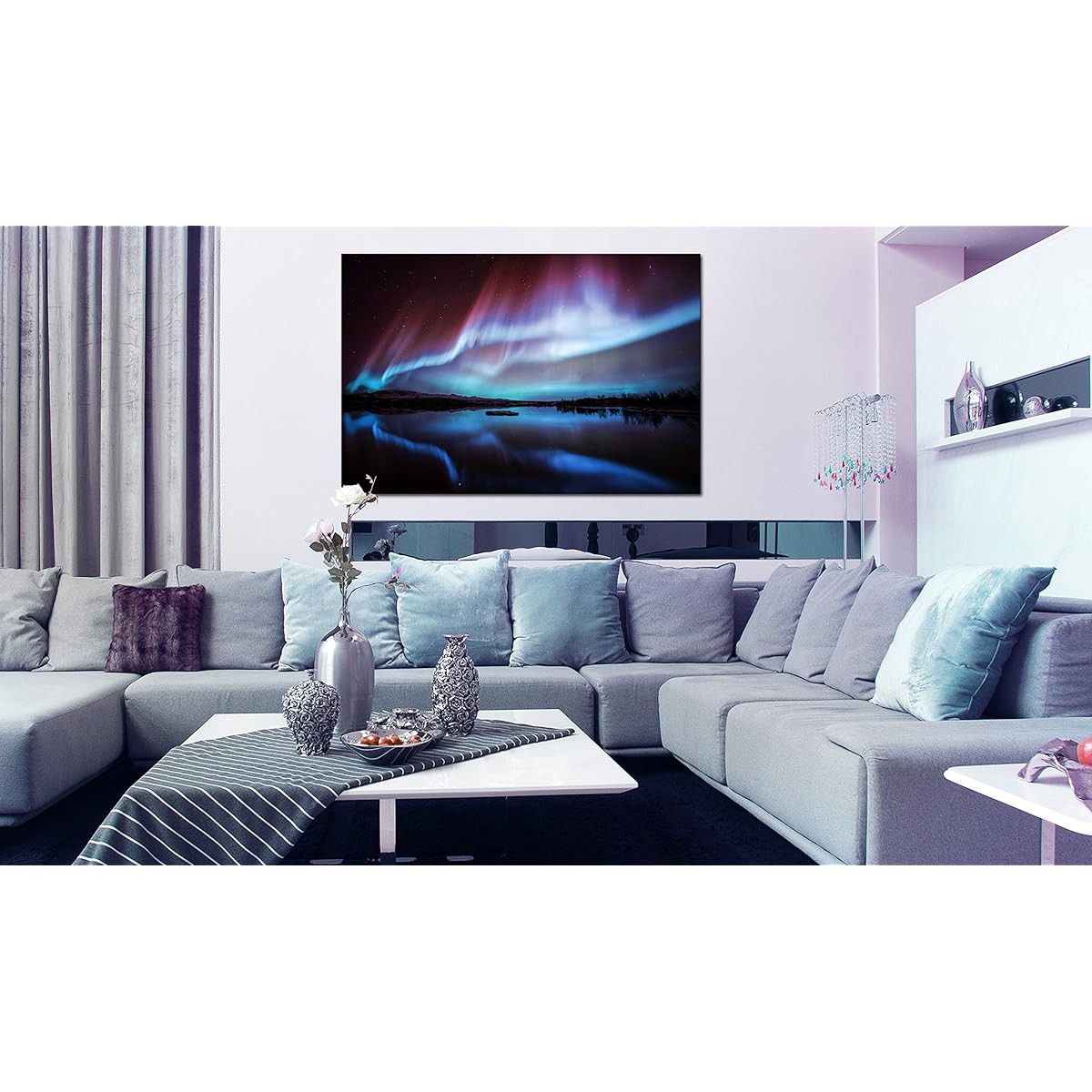 artgeist Acoustic Canvas Wall Art Prints Aurora 35x24" - 1 Piece Photo Acoustic Foam Sound Print Artwork for Room Acoustic Soundproofing Night Iceland c-B-0290-b-b