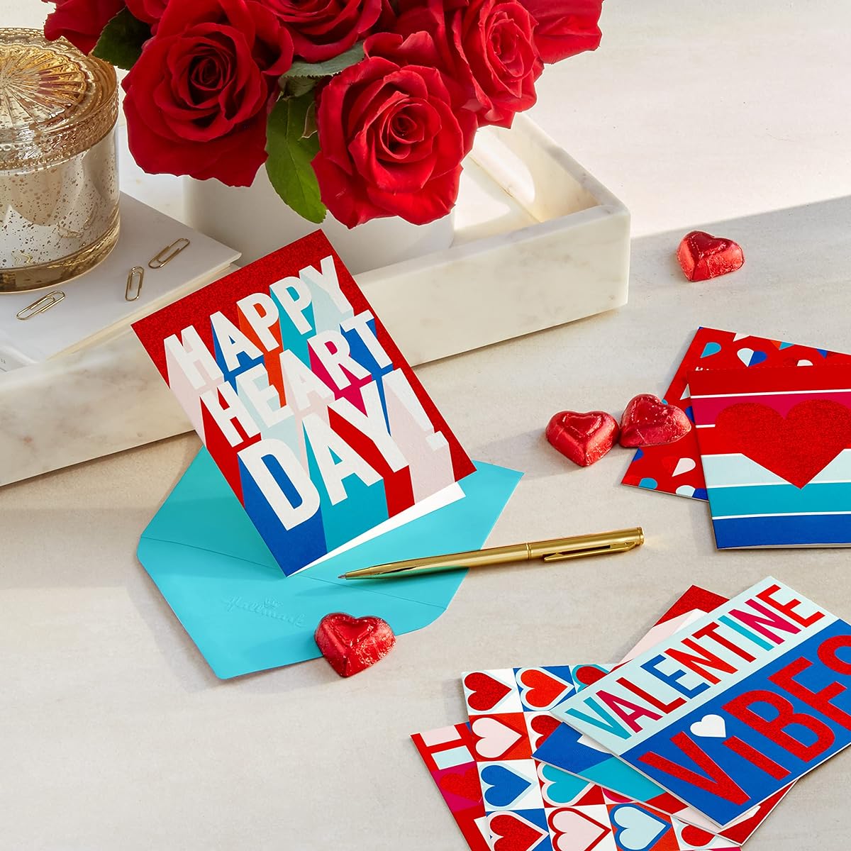 Hallmark Valentine's Day Cards Assorted Glitter Foil Hearts (24 Cards and Envelopes)