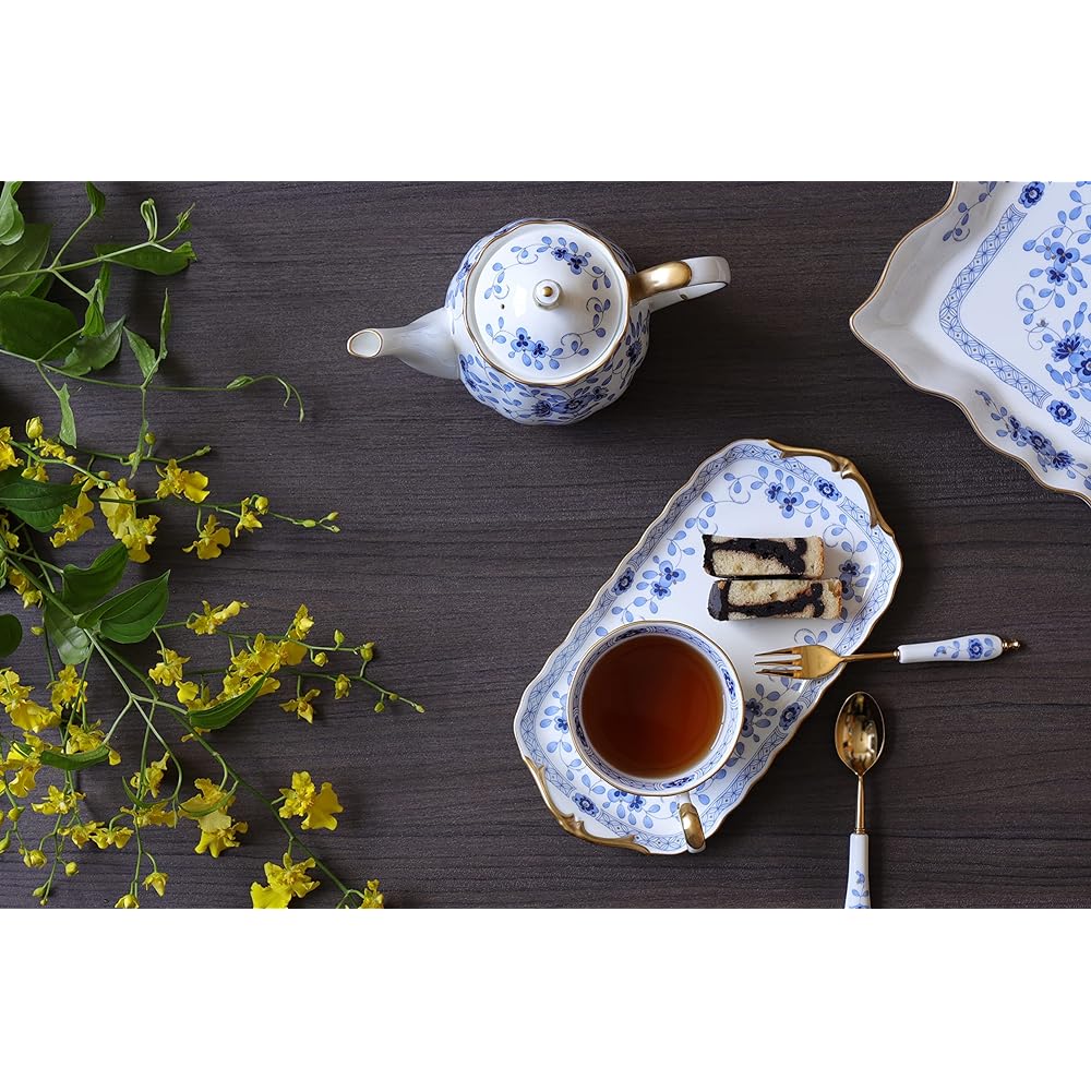 NARUMI 9682-329 Plate Milano 23cm Blue Floral Pattern Plum Blossom Chintz Style Small Tray Wedding Gift Respect for the Aged Day Present Made in Japan Gift Box Included