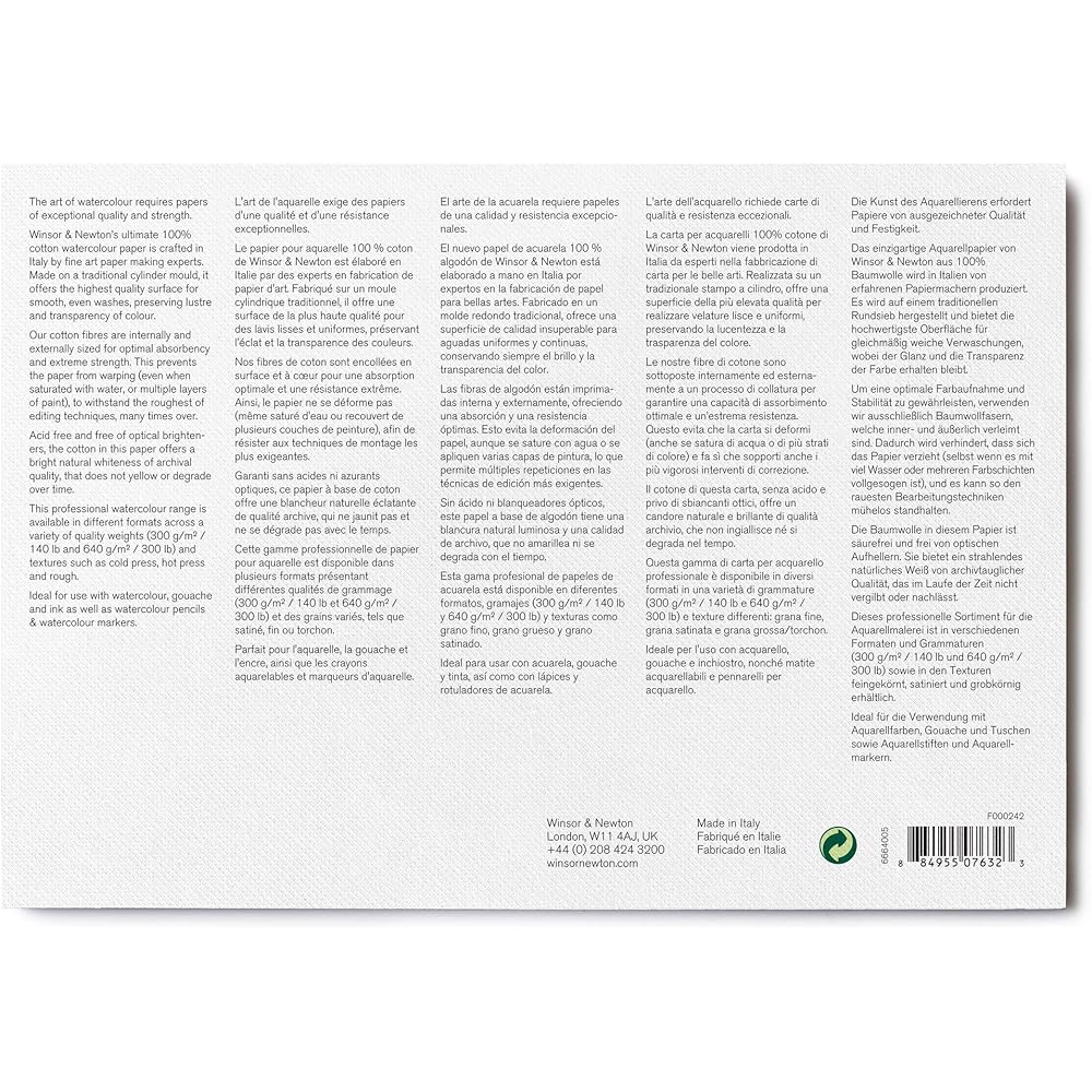 Winsor & Newton Professional Watercolor Paper Block Bright Natural White Fine 300g 17.8×25.4cm 20 Sheets 19102005
