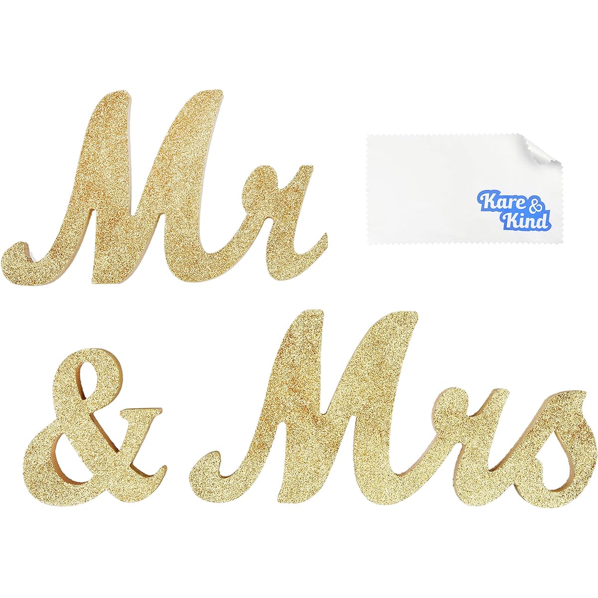 Kare & Kind Mr & Mrs. Sign (Glitter Gold) - Venue Decor - For Weddings, Anniversaries, Bridal Showers and More - Sweetheart Wedding Table Decorations - DIY Projects, Gifts, Displays