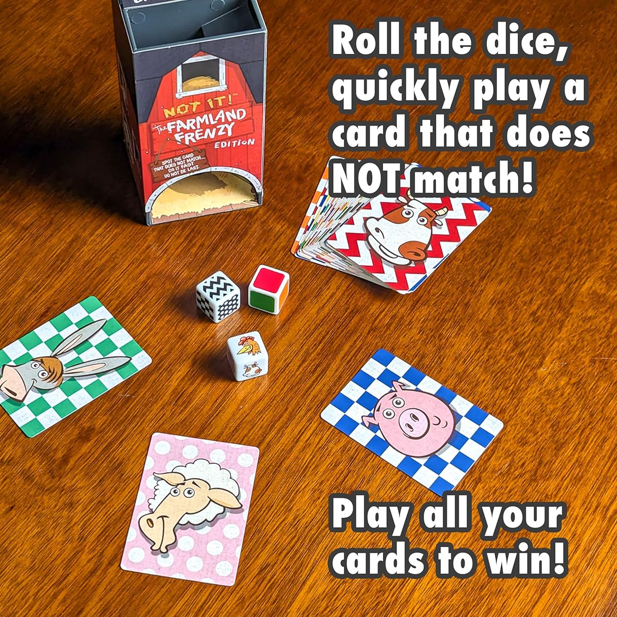 The Good Game Company Not it! Farmland Edition Card and Dice Game - Quick Search Challenge for Family and Friends - Hilarious and Fun Adventure Dice Tower Game