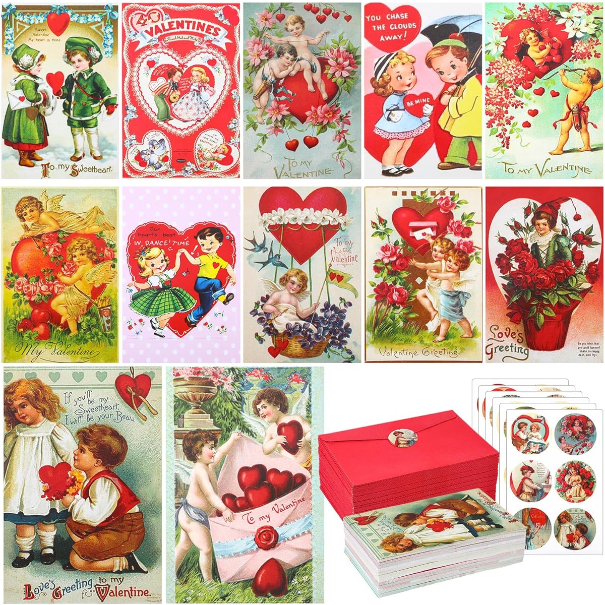 Dispowreath 120 Pack Bulk Vintage Valentine's Day Greeting Cards with Envelopes, Retro Happy Valentine's Day Stickers, Victorian Valentine Cards for Classroom Exchange, Wedding, Anniversary, Party
