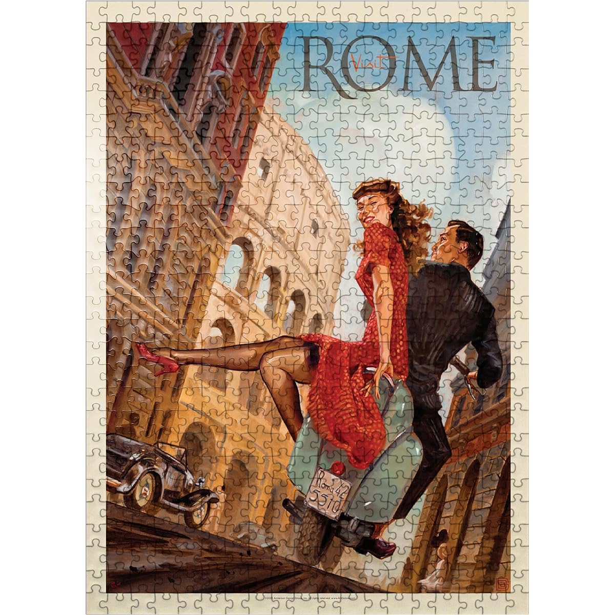 Italy: Vespa Rome, Vintage Poster - Premium 500 Piece Jigsaw Puzzle for Adults