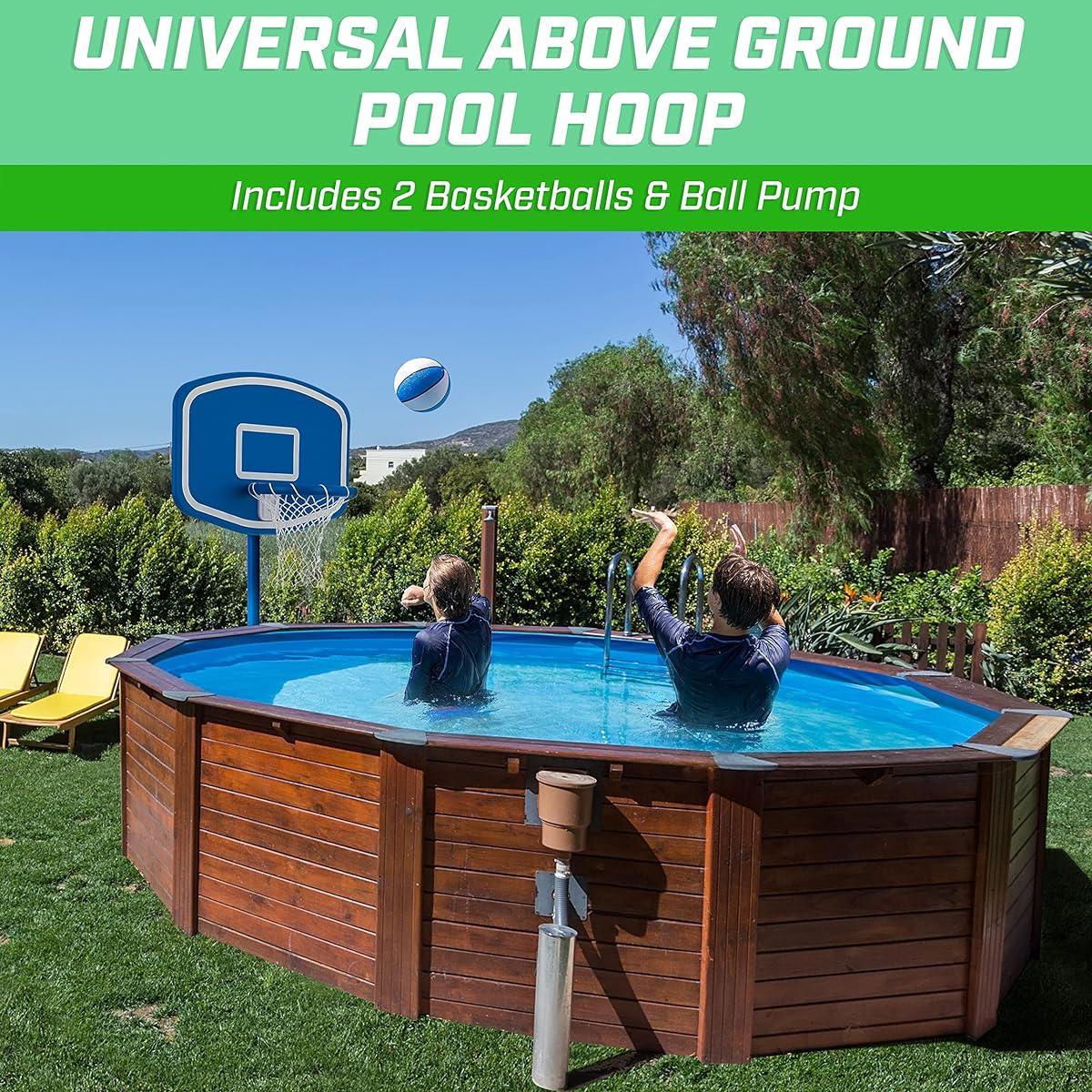 GoSports Splash Hoop Above Ground Pool Hoop Basketball Game with 2 Pool Basketballs and Pump
