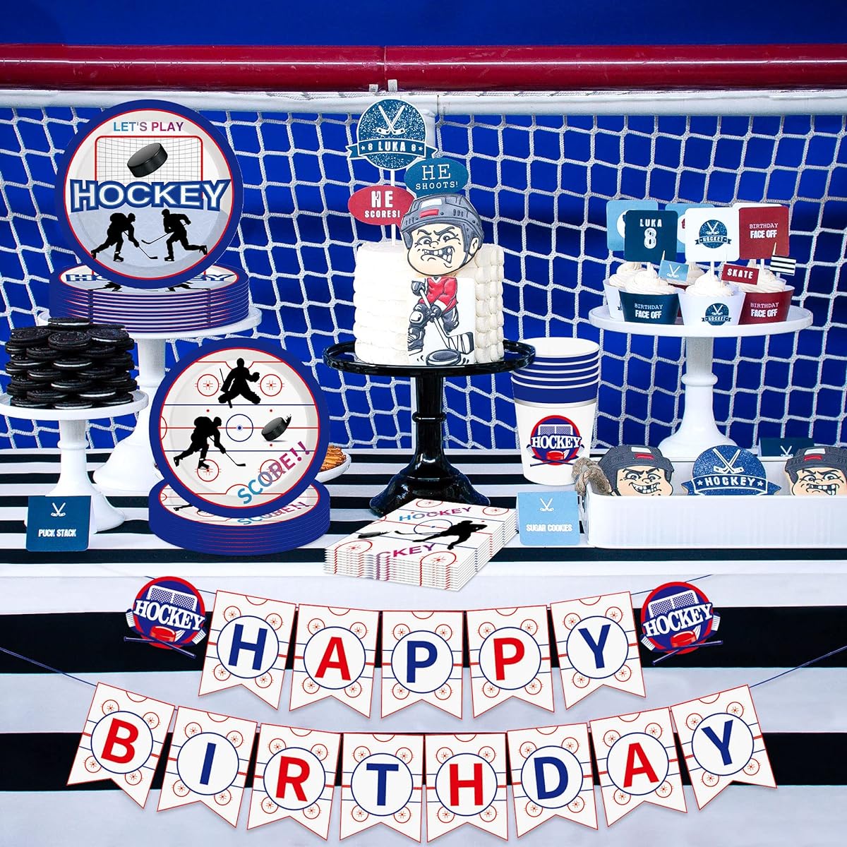 45 Pieces Hockey Birthday Party Supplies Hockey Birthday Party Plates and Napkins Hockey Birthday Banner Hockey Birthday Party Decorations Hockey Party Favors Hockey Party Plates