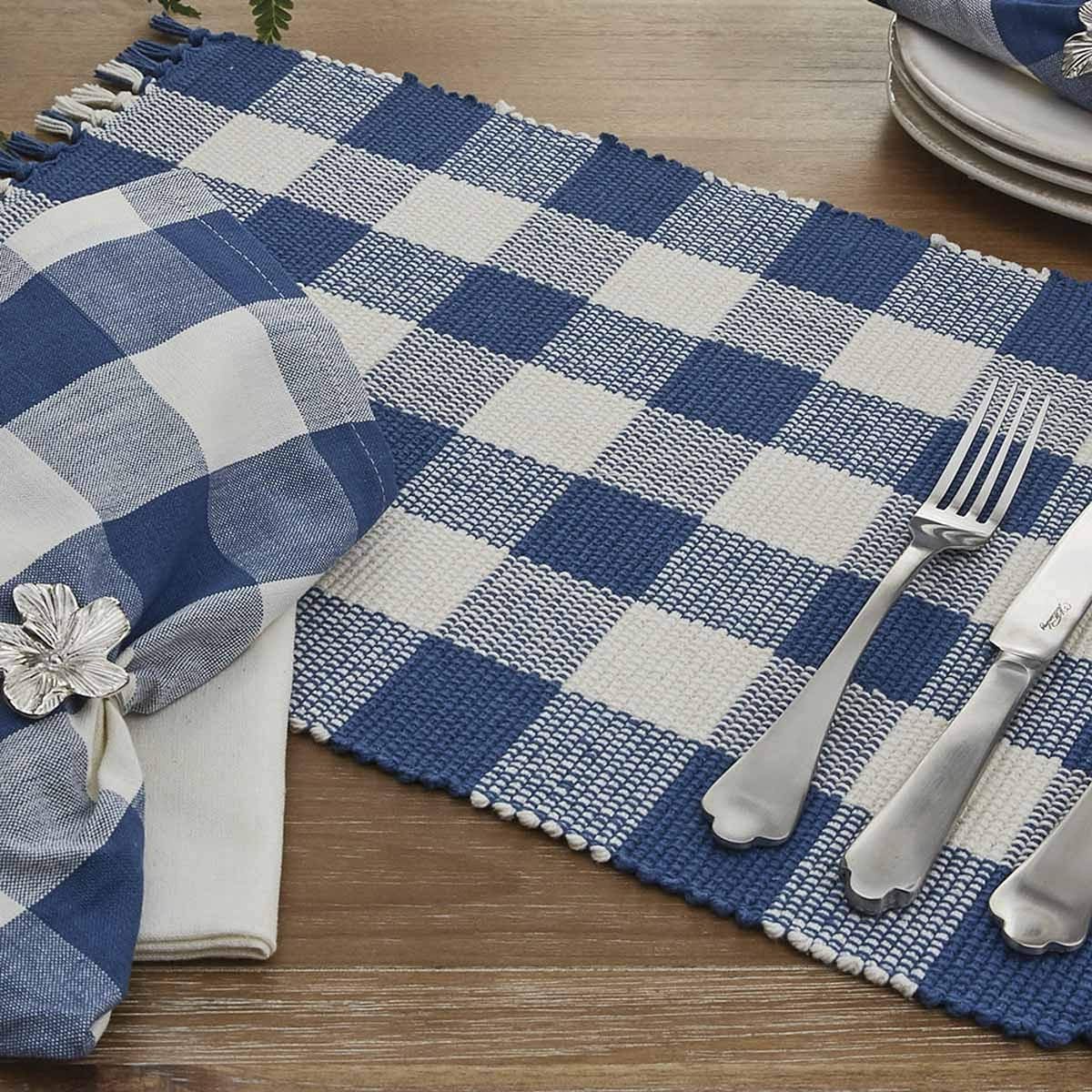 Park Designs Wicklow Yarn 13" x 36" Table Runner - China Blue Off-White Buffalo Check