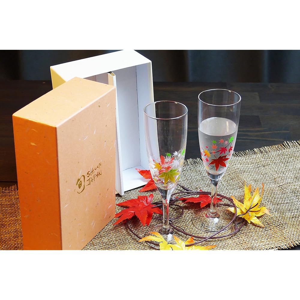 [Temperature as Design] Marumo Takagi Ceramic Cool Autumn Leaves Champagne Glass Pair Set Glass Pair Stylish Autumn Leaves Champagne Wedding Gift Midyear Gift Anniversary Changes with Temperature Sparkling Autumn Celebration Christmas