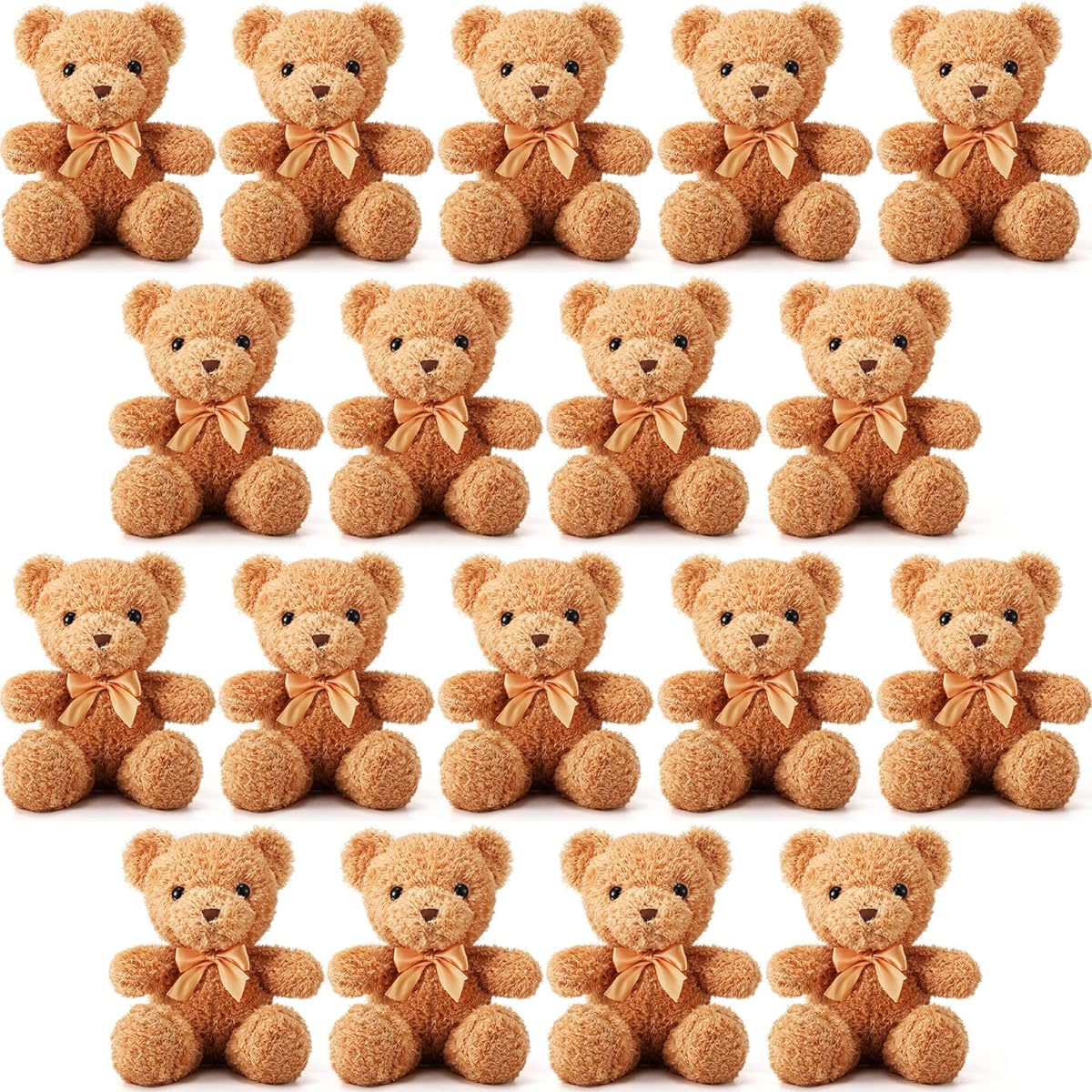 HyDren 18 Pieces Bulk 12 Inch Soft Stuffed Bear Doll Small Stuffed Animal with Ribbon for Girls Boys Baby Shower Christmas Birthday Decoration Gift Party Favor (Light Brown)