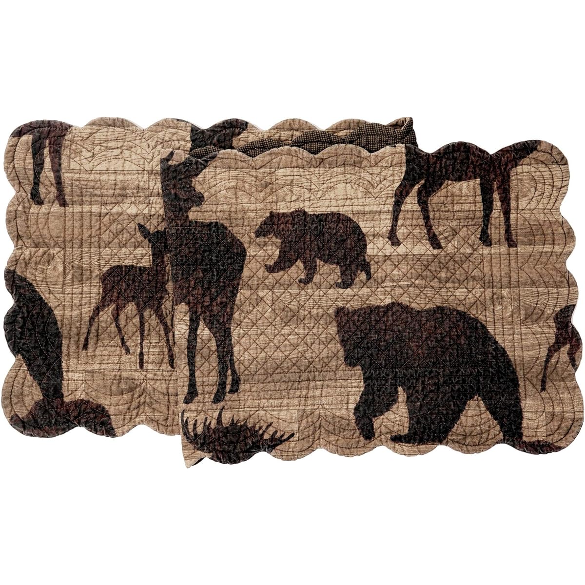 C&F Home Elwood Quilted Table Runner, Reversible Cotton Table Linen, Rustic Deer Moose, Scalloped Edge, Everyday Table Runner, Brown