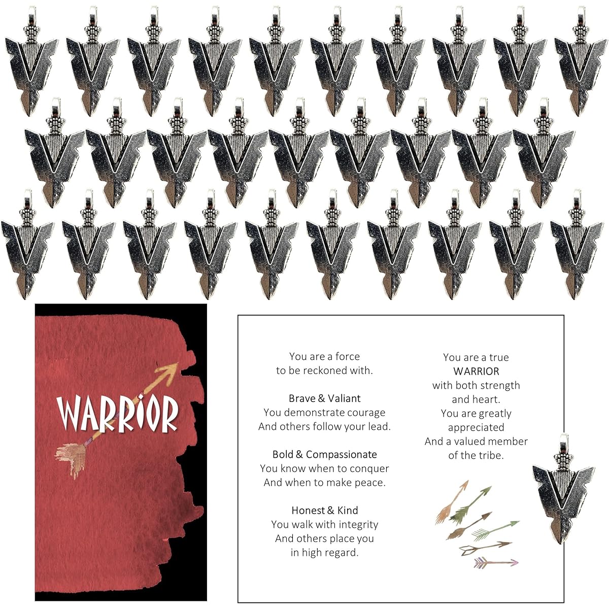 Smiling Wisdom - Warrior Arrowhead - Set of 30 - Employee Staff Mini Favor Cards - Appreciation Card Bag Arrowhead Favor Gift Set (90 Pieces) - Silver