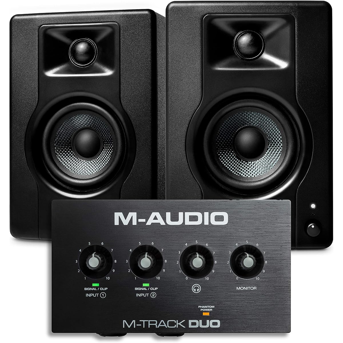 M-Audio Collaboration Bundle for Recording, Streaming, and Podcasting - Includes M-Track Duo USB Audio Interface, 120W Stereo Speakers: BX3, and Music Production Software