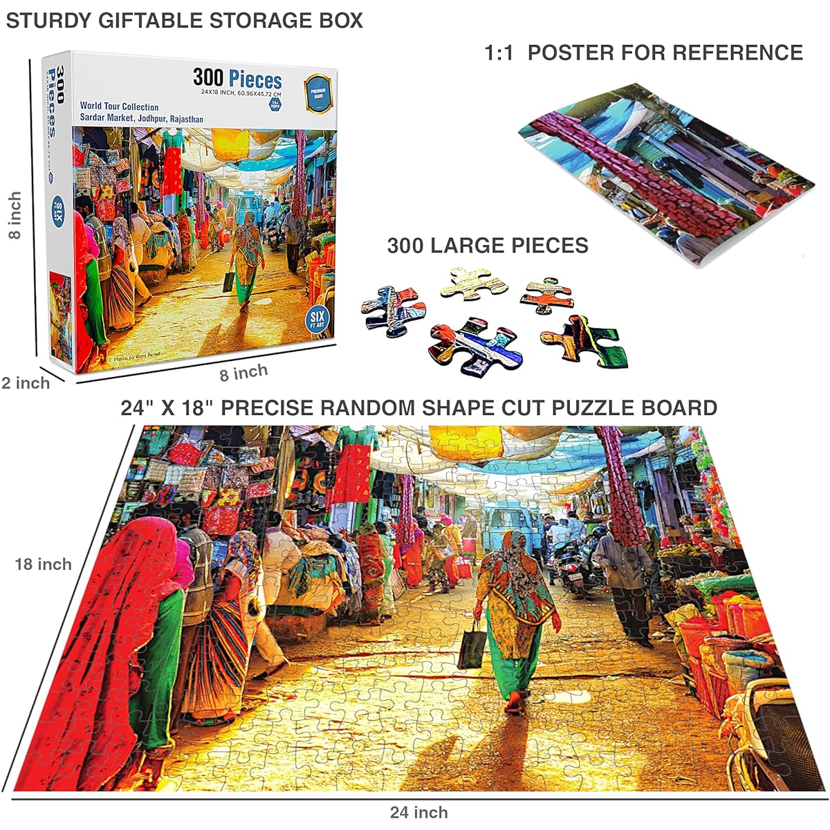 Adult Puzzle 300 Piece Large Piece Jigsaw Puzzle 300 Piece Adult Large Puzzle Game 24" x 18" Jodhpur Rajasthan