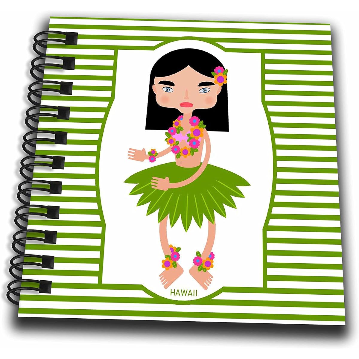 Belinha Fernandes - Countries and Cities Cartoon - Hawaii is Represented by Cute Hawaiian Girl with Black Hair and Flower Necklace or Lei - Drawing Book 4" x 4" db_160613_3