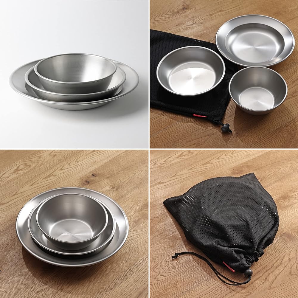 CAPTAIN STAG Tableware Set Tableware Ball Plate Curry Plate with Storage Bag 18-8 Stainless Steel Made in Japan Made in Tsubame-Sanjo UY-7036