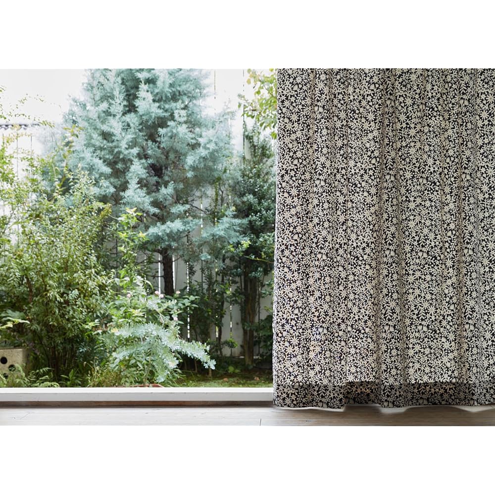 Quarter Report Curtains available from 16 sizes Kiriecobana Black Width 100 x Length 200cm Set of 2 Cotton Linen [Made in Japan] (Rieko Oka)