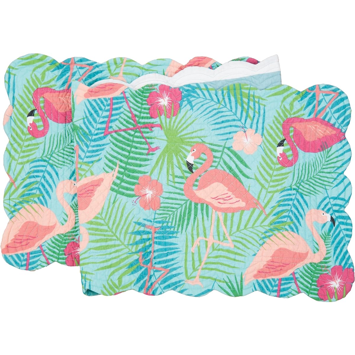 C&F Home Isla Tropics Flamingo Tropical Coast Beach Sea Life Palm Leaf 14" x 51" Table Runner Cotton Quilted Reversible Table Runner Green