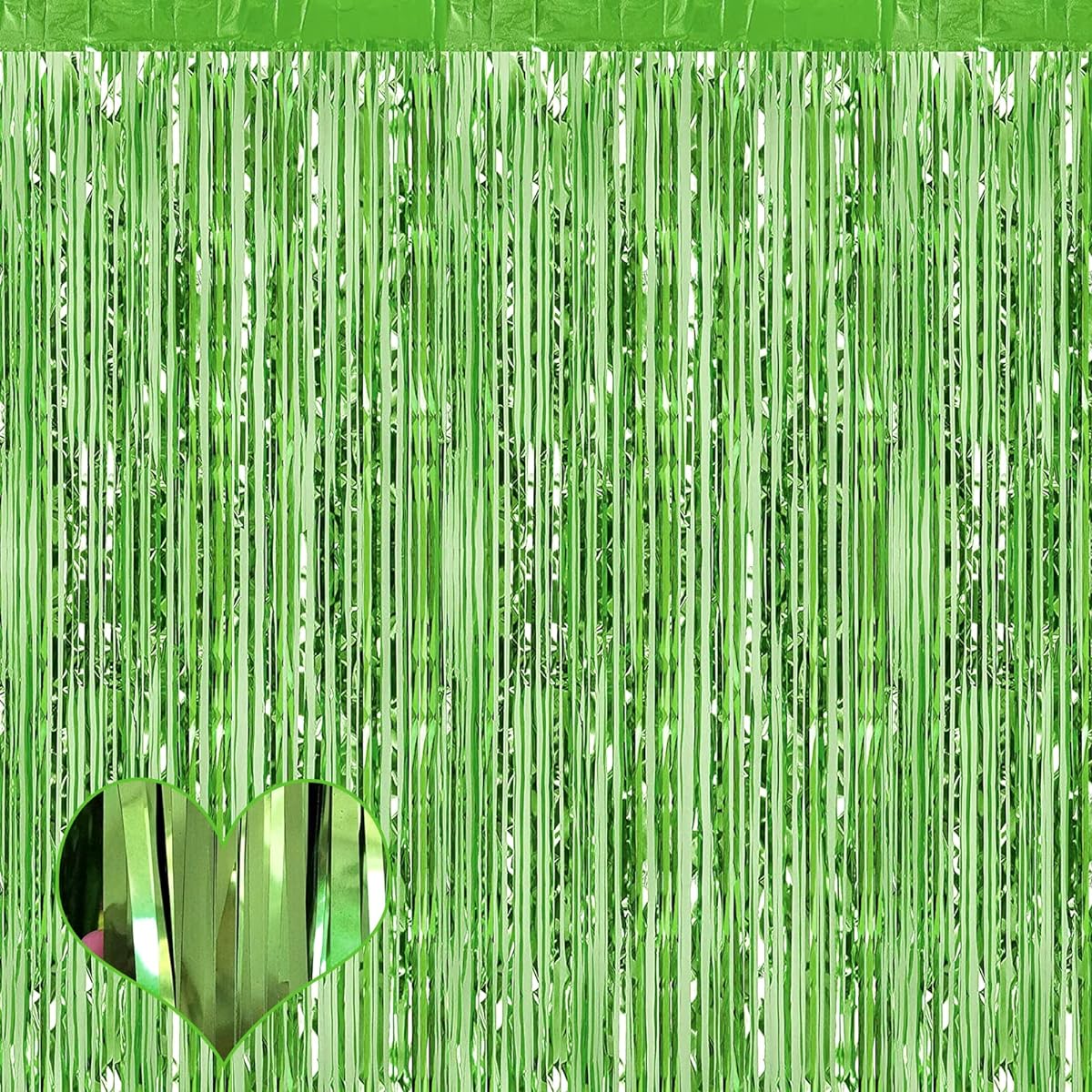 Fringe Curtain Backdrop Set of 4 3.2ft x 9.8ft Light Green Metallic Tinsel Foil Fringe Streamers Background for Photo Booth Birthday Wedding Baby Shower Carnival Easter Mother's Day Party Decorations