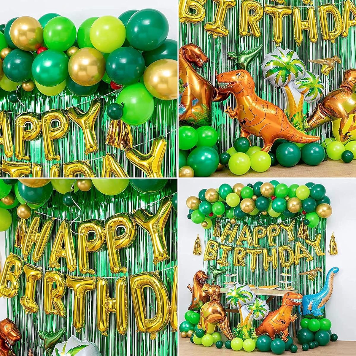 Dinosaur Birthday Party Decorations & Balloons Arch Garland Kit (Gold, Green, Red) Dinosaur Balloons, Happy Birthday Balloons, Curtains for Dinosaur Themed Kids Parties, Showers, Celebrations.