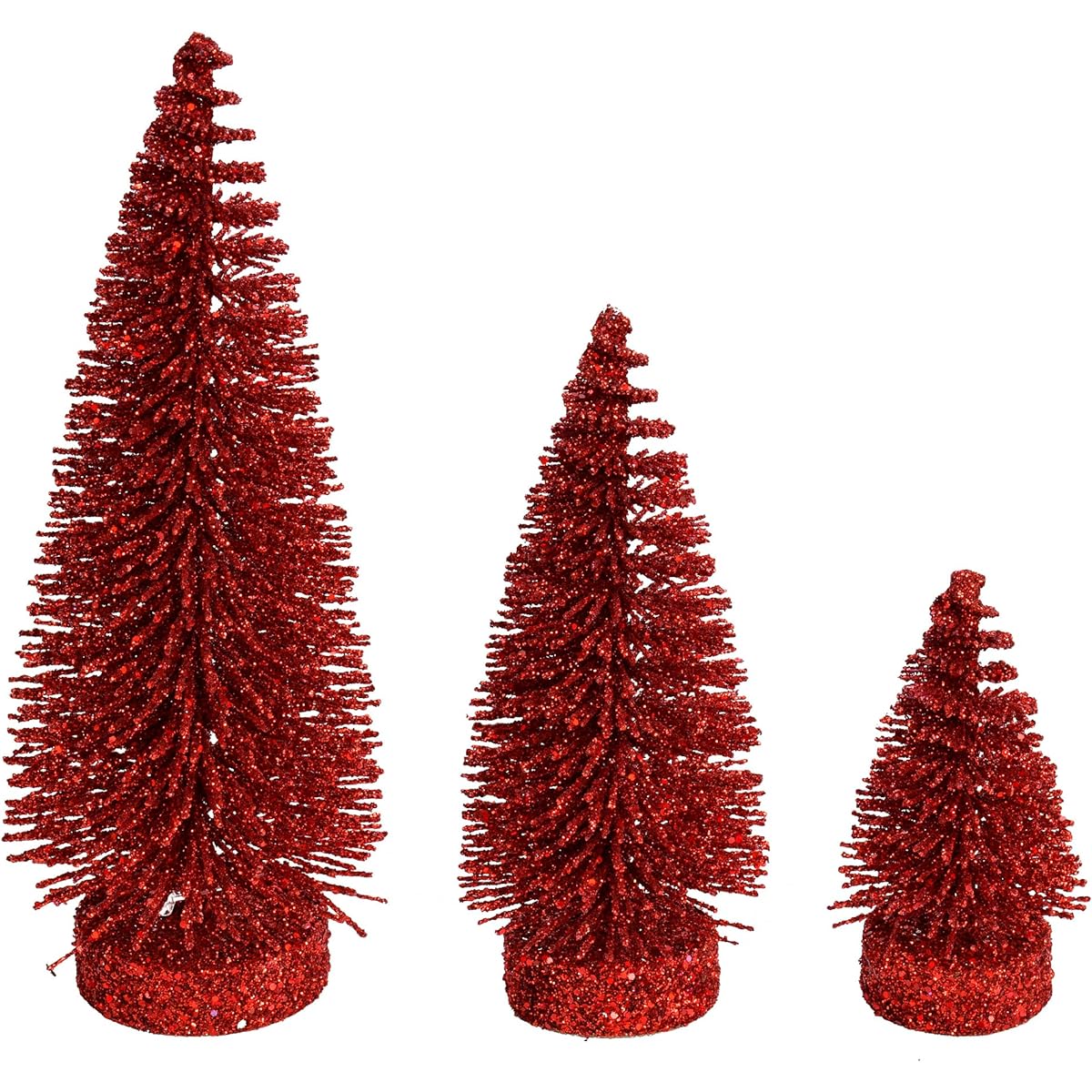 Vickerman Glitter Oval Pine Artificial Christmas Trees, Set of 3, 3"-5"-7", Red