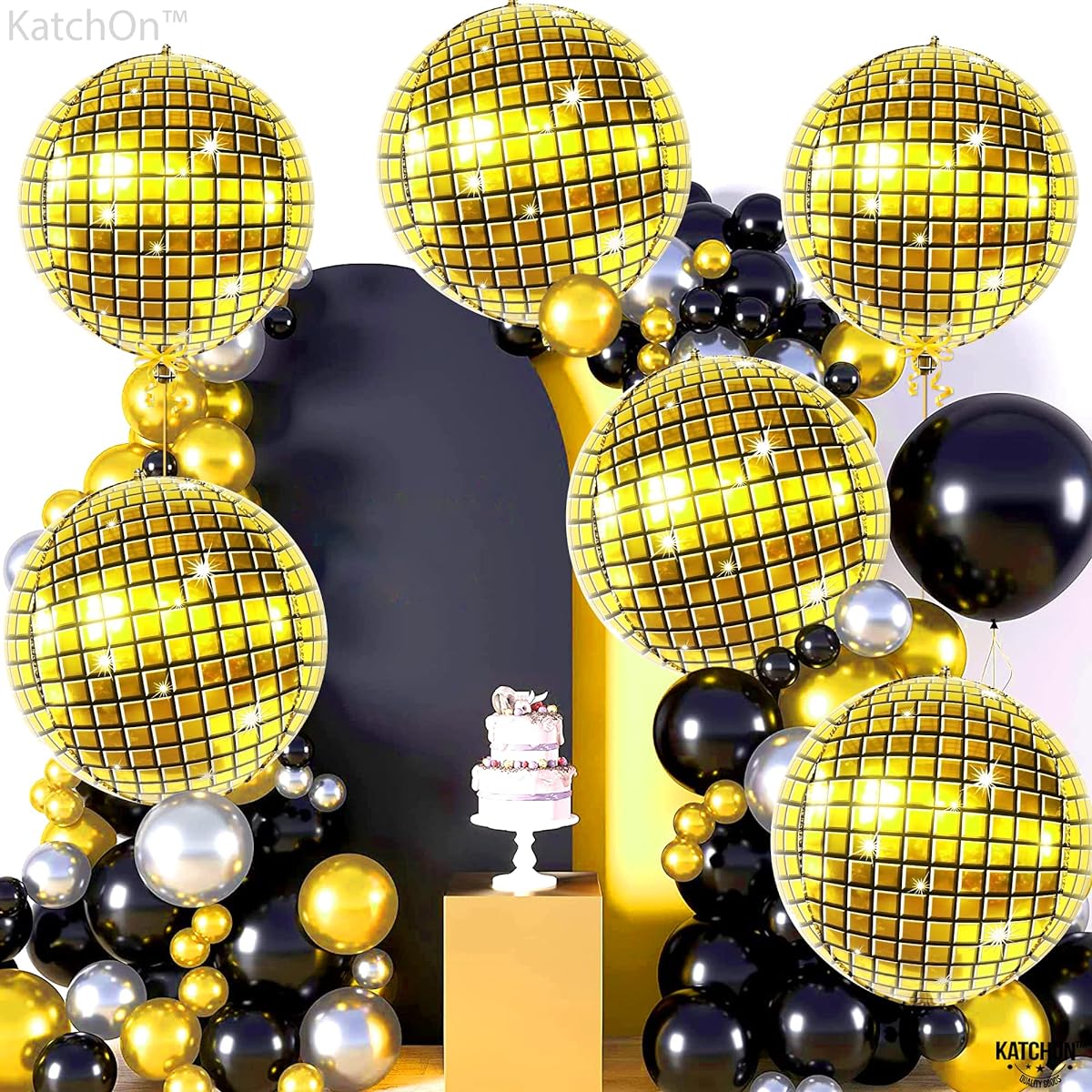 Large 22" Gold Disco Balloons - Pack of 6 | 360 Degree 4D Round Disco Balloons for 70s Party Decorations | Disco Balloons for Disco Party Decorations | New Year's Eve Party Supplies 2023