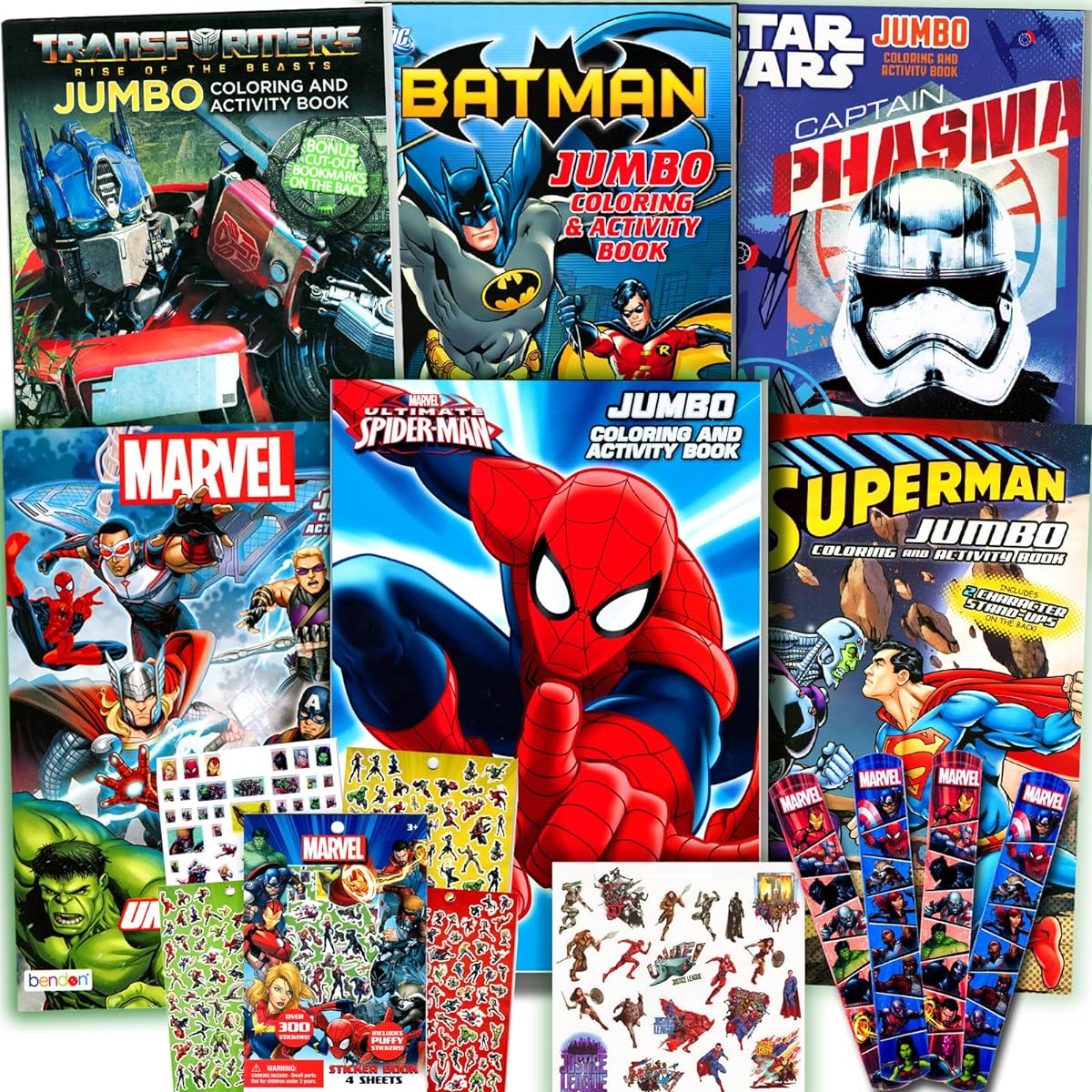 Superhero Coloring & Activity Book Set Set of 6 Books, Stickers and More ~ Avengers Spider-Man Superman Batman Star Wars