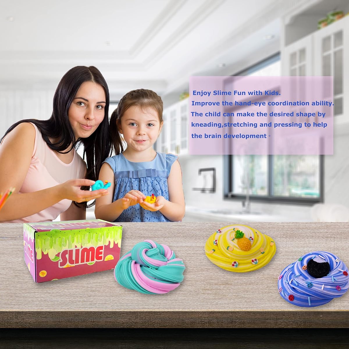 Sunool 3 Pack Dual Color Butter Slime Kit, Non Sticky, Super Soft Sludge Toys, Birthday Gifts for Kids, DIY Putty Slime Party Favors, for Girls & Boys