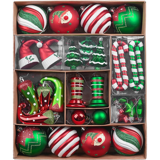 Valery Madelyn Christmas Ball Ornaments Decorations 60ct Joyful Elves Shatterproof Christmas Tree Ornaments Value Pack for Christmas Decorations