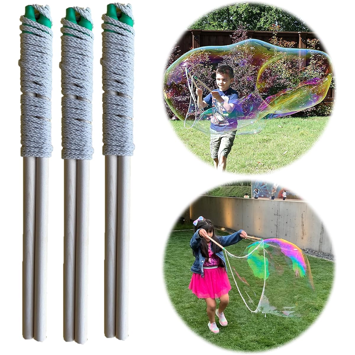 Bubbleventi Giant Bubble Wands | EC0-WANDS 3 Pack | Made in the USA | Great for Kids | Birthdays, STEM/Family Fun