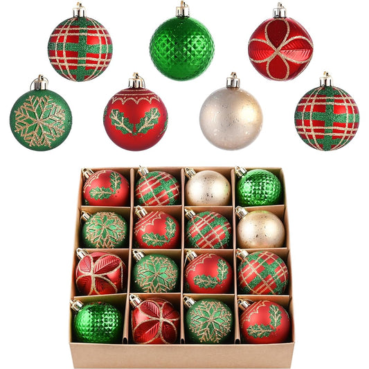 Valery Madelyn 16 Karat 2.36" Christmas Tree Ornaments Decorations for Indoor/Outdoor Red Gold Green Hanging Shatterproof Plastic Pendants for Christmas Party Decor Wreath Garland Seasonal