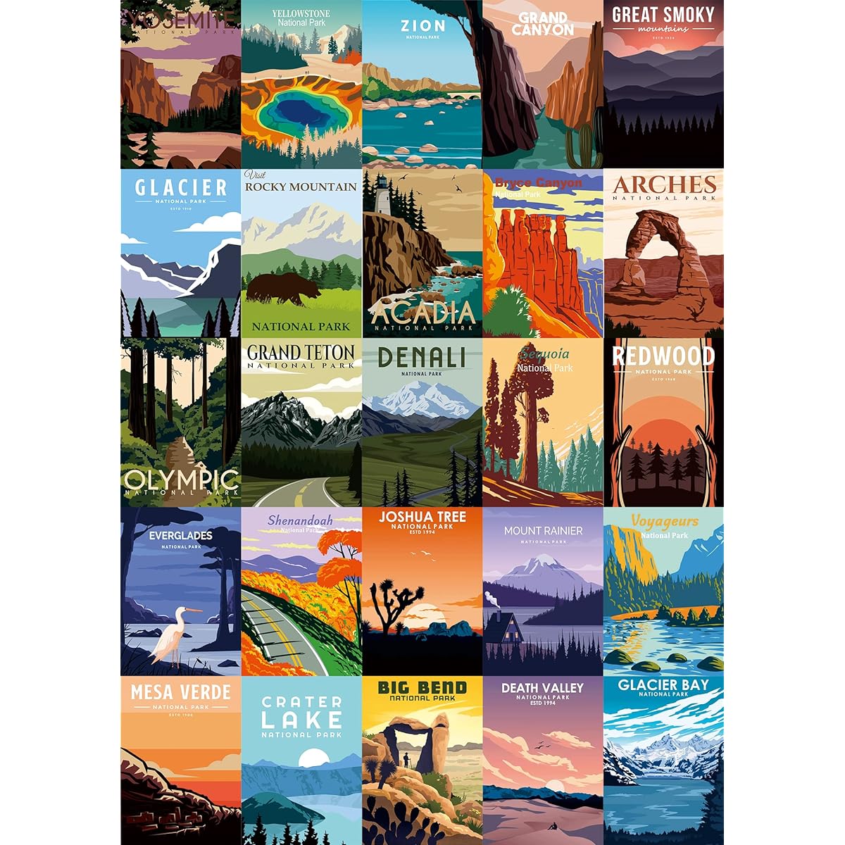 National Parks Puzzle for Adults 1000+ Pieces Travel Landscape Puzzle Puzzle of 25 US National Parks like Zion, Yellowstone, Yosemite, Landscape Nature Jigsaw Puzzle, Scenery Mountain
