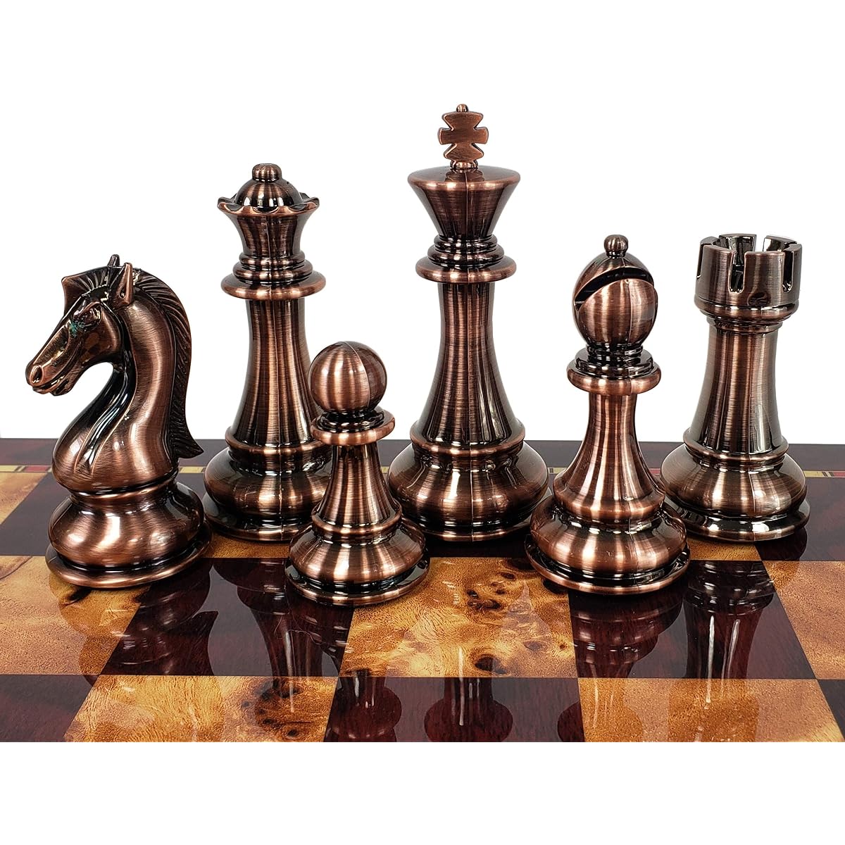 Staunton Chess Set Large Copper & Gold Finish 4 3/8" King 20" Cherry Color