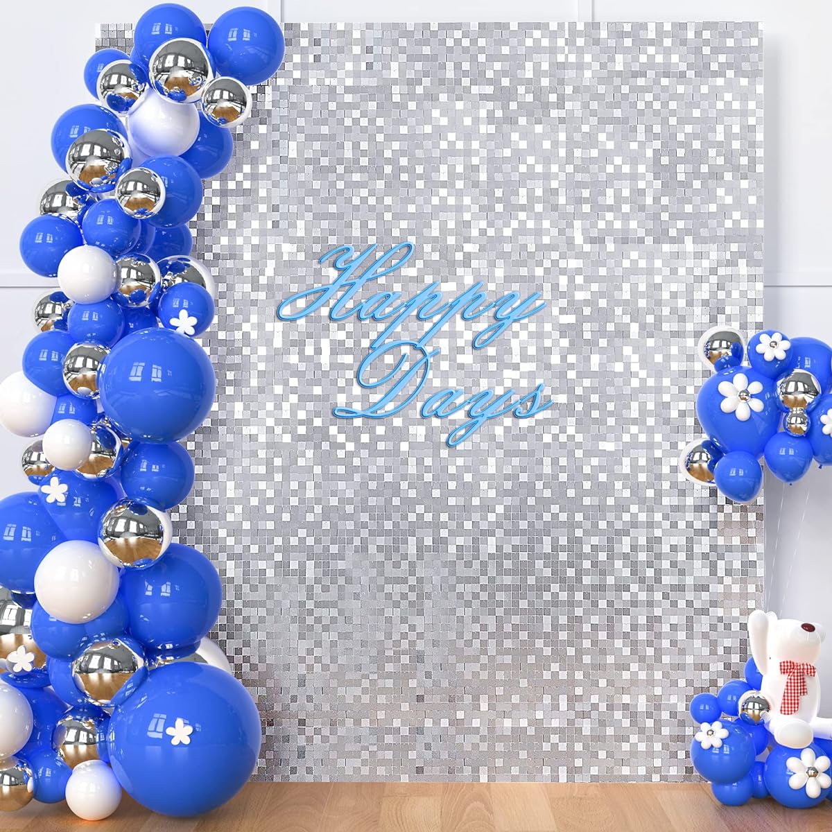 HYzgb Glittering Wall Background Silver Square Sequin Wall Panel Backdrop 30 Pieces Birthday Party Wedding Decoration