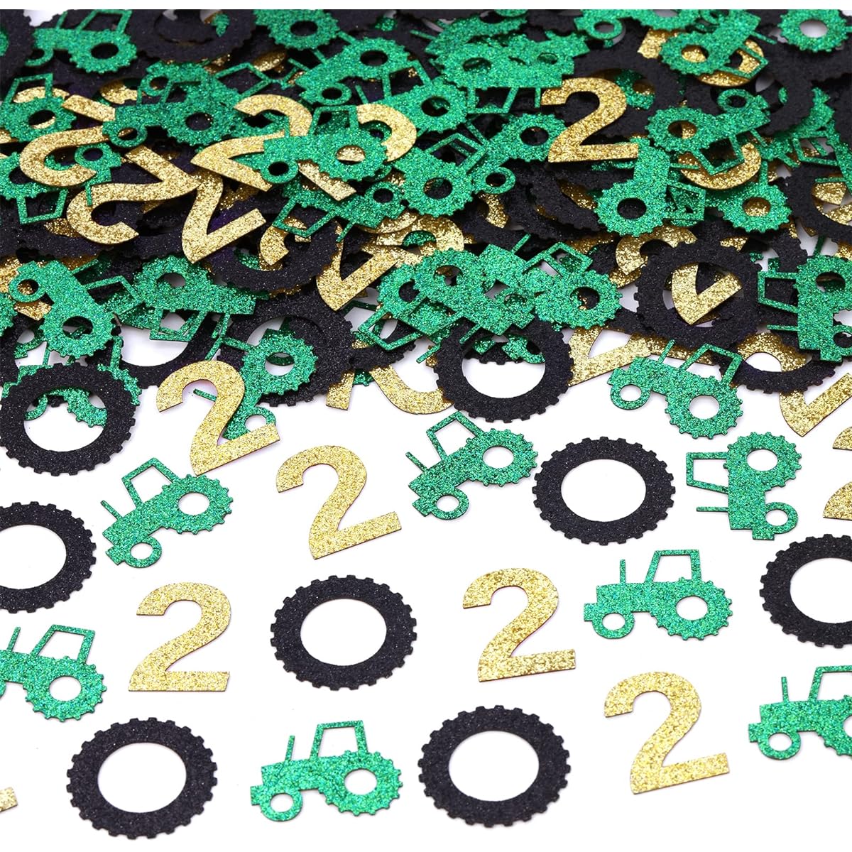 Tractor Theme Birthday Party Decorations, Tractor 2nd Birthday Decorations, 70 Tractor Confetti, 70 Tire Confetti, 60 Number 2 Confetti, Premium Handmade - Set of 200
