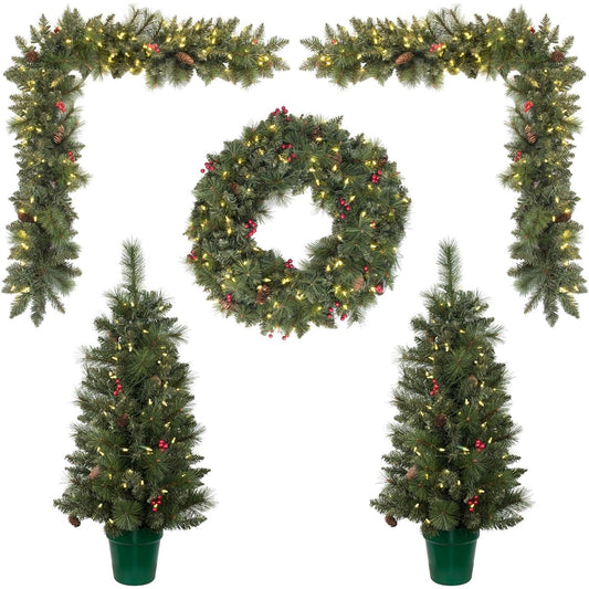 Vickerman 5 Piece Entryway Artificial Christmas Set, Warm White LED Lights, Set of 5