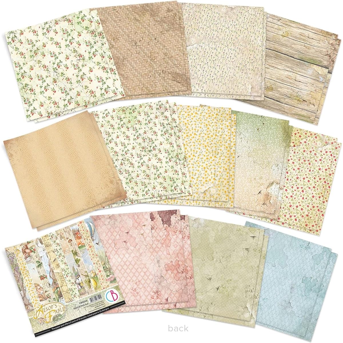 Ciao Bella Double Sided Paper Pads 90 lbs 6" x 6" 24 Sheets/Aesop's Fables 12 Designs Each/2 Pieces