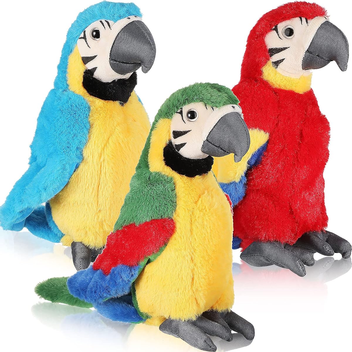 Jexine 3pcs Macaw Parrot Plush Toys Soft Stuffed Parrot Bird Plush Toy Blue Red Plush Parrot Gift Doll 9.8inch
