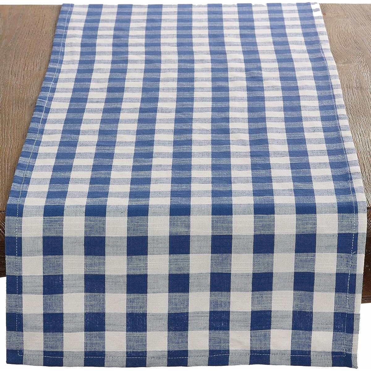 SARO Gingham Design Runner Blue