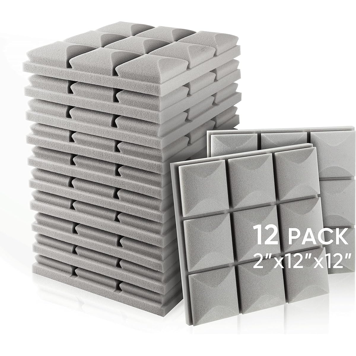 Acoustic Panels 2" x 12" x 12" x 12" Acoustic Foam Panels Studio Wedge Tiles Sound Panel Wedges Soundproofing Sound Absorbing Mushroom 9 Block Design (Grey)