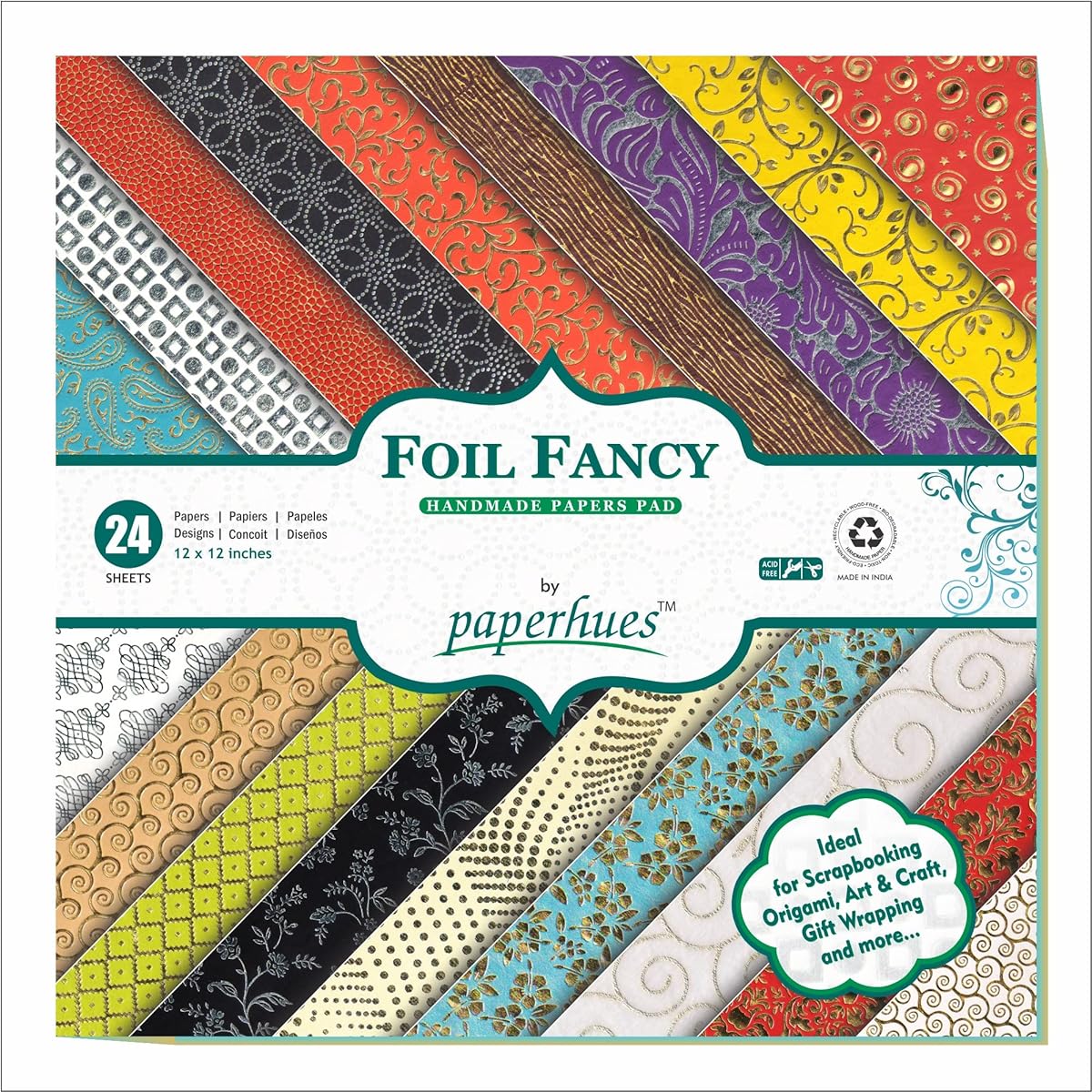 Paperhues Foil Fancy Collection Scrapbook Paper 12x12 Inch Pad 24 Sheets