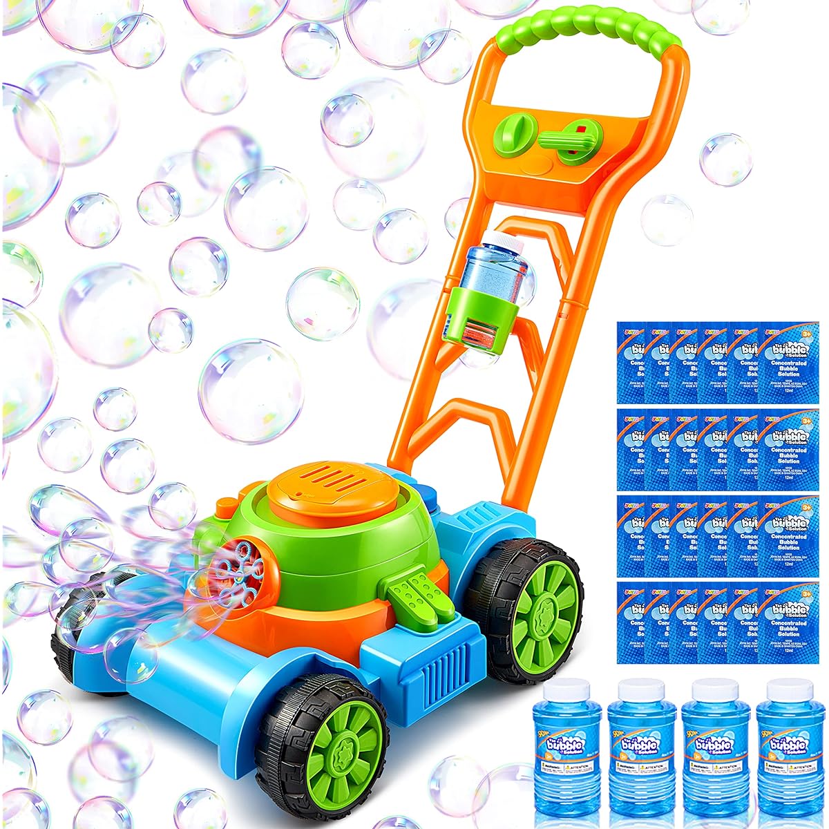 Sloosh Mower Bubble Machine Toy (Blue) Preschool Baby Boys Girls Summer Outdoor Backyard Toys Birthday Gifts Easter Basket Stuffers