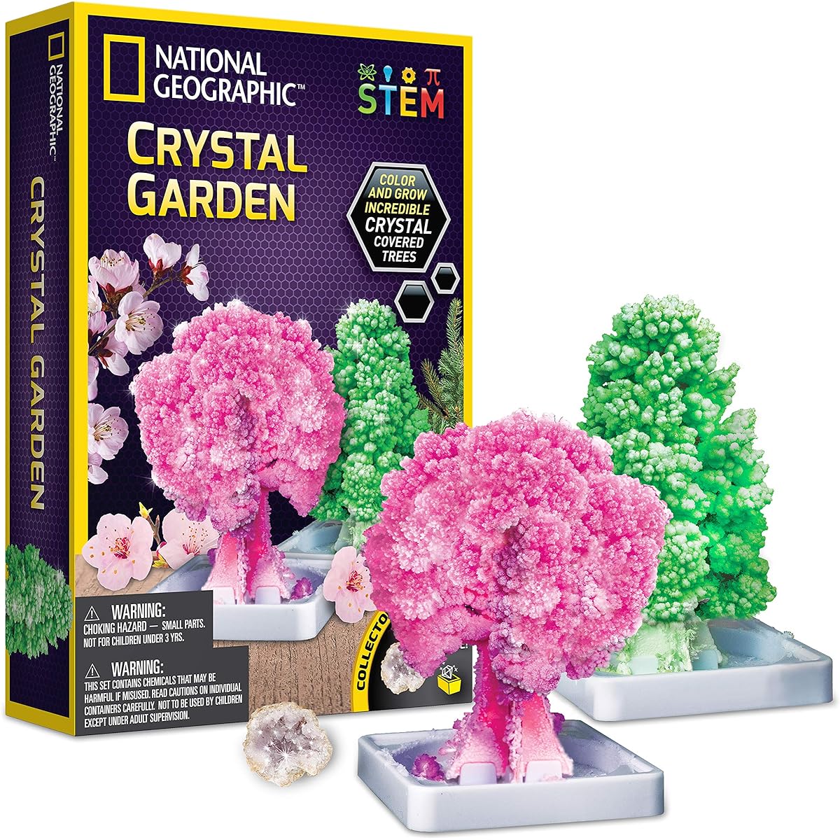 NATIONAL GEOGRAPHIC CRYSTAL GROWING GARDEN - Grow 2 Crystal Trees in Just 6 Hours with This Crystal Growing Kit for Kids, Includes Geodes, Learning Guide and More, Great Gift for Boys and Girls