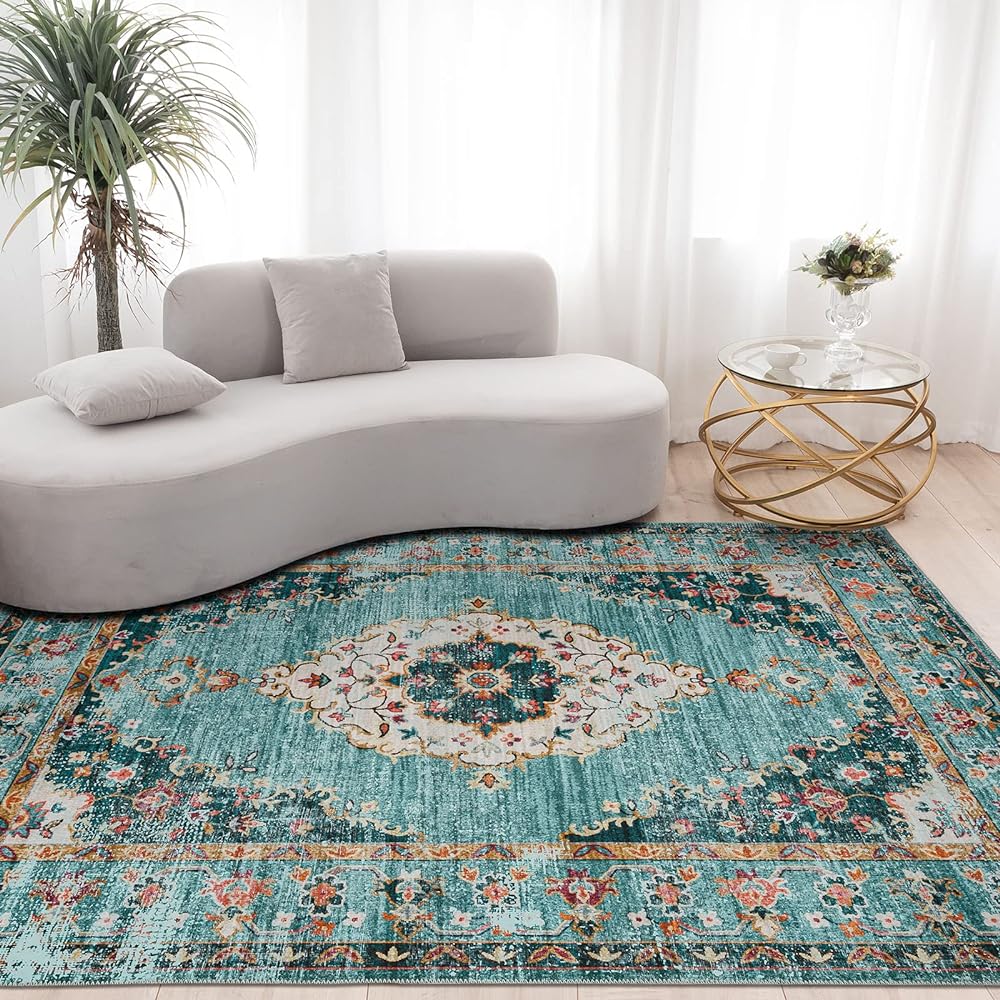 DECOMALL Carpet 3 Tatami Persian Carpet Rug Washable 200x250CM All Seasons Anti-Slip Compatible with Floor Heating Odor Resistant Mite Resistant Blue
