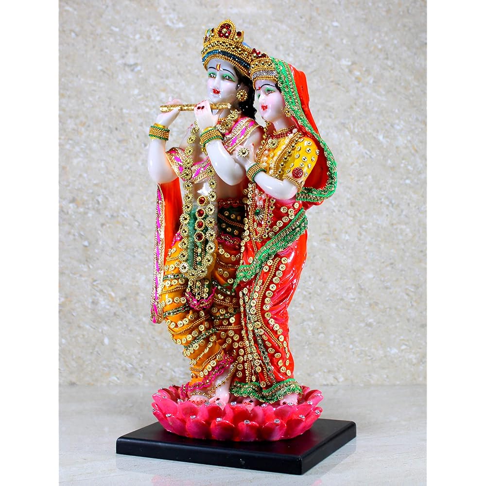 eSplanade Radha Krishna Kishan Standing on a Lotus Murti Idol Statue Sculpture (16")