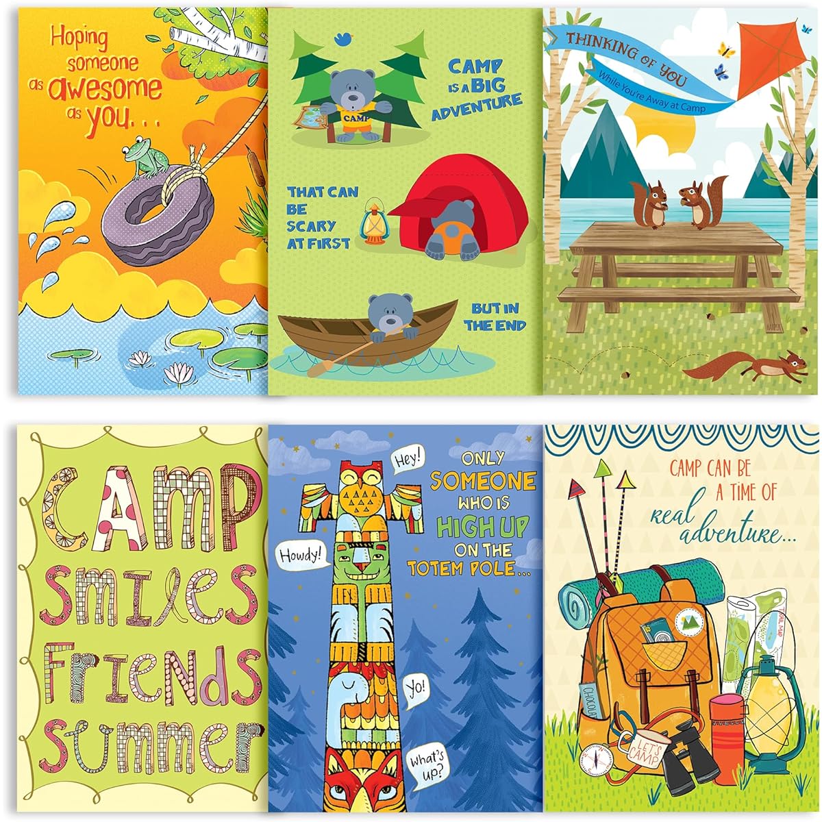 Designer Greetings "Real Adventure" Camping Cards - 6 Assorted Cards with Envelopes - Perfect for Parents to Send to Kids at Camp
