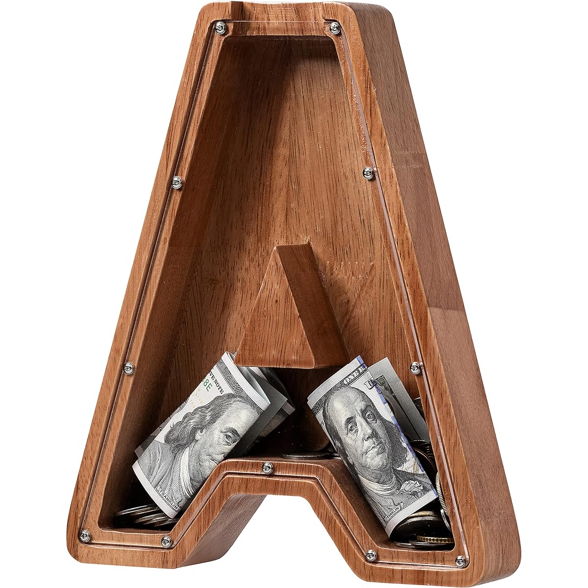 ladenk 12" Extra Large Wooden Letter Piggy Bank for Kids - Money Box for Boys and Girls - Initial A Bank - Alphabet Piggy Bank for Birthdays