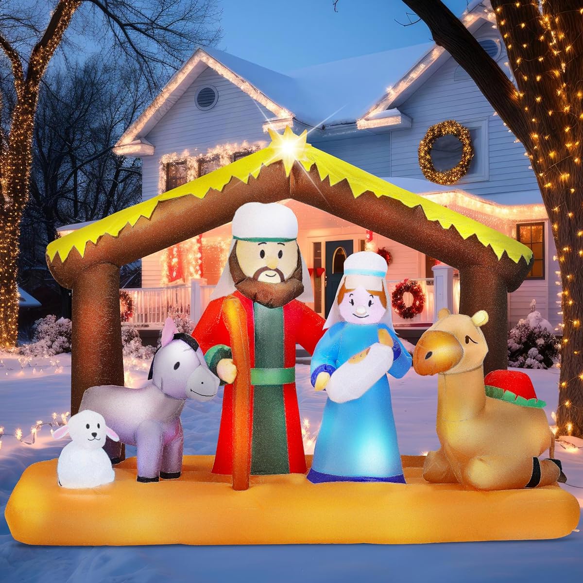 Joiedomi 6.5ft Long Christmas Inflatable Nativity Scene Decoration Christmas Inflatable with Built-in LEDs for Super Bright Christmas Party Indoor Outdoor Yard Garden Lawn Decoration